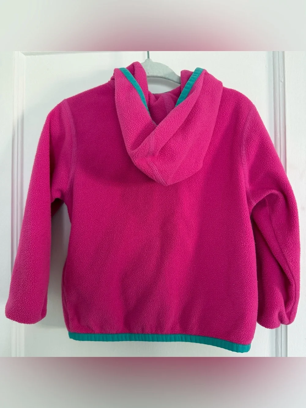 The North Face Full Zip Fleece Hoodie Bright Pink with Teal Trim Sz 12-18m